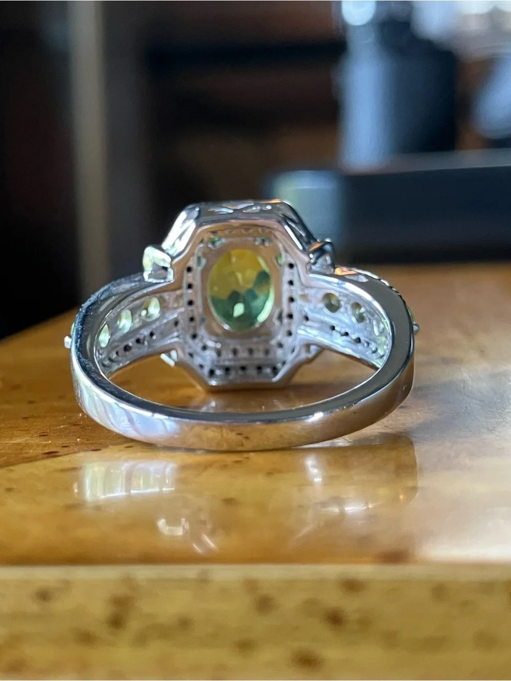 Natural Peridot Black Spinel Sterling Silver Ring Size 10